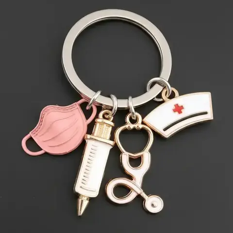 Nurse Themed Keychain, Cute Nurse Mask & Syringe & Stethoscope Design Keychain for Women & Men, Fashion Nurse Keychain Accessory for Bag Decoration, Charms Gifts for Her, Metal Keychains