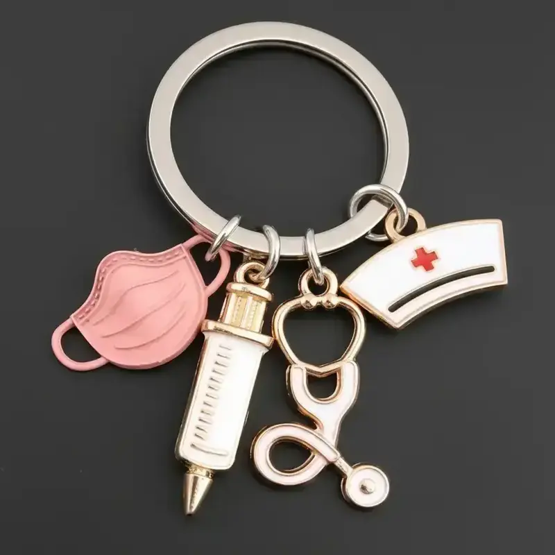 Nurse Themed Keychain, Cute Nurse Mask & Syringe & Stethoscope Design Keychain for Women & Men, Fashion Nurse Keychain Accessory for Bag Decoration, Charms Gifts for Her, Metal Keychains