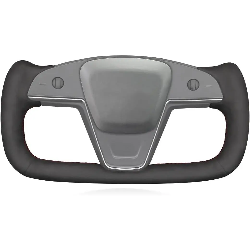 MEWANT Customizable Hand-Stitched Suede Car Steering Wheel Cover Wrap, Manual Install, 1-Year Warranty, Fits Tesla Yoke Model S Plaid 2021-2023/Model X 2021-2023, Options:1:Black Suede&Red Thread,5:Black+Black Thread, Automotive Interior Accessory