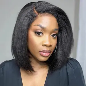 [NEW IN] Rhiso C Part 5x5 HD Lace Closure Yaki Kinky Straight Short Bob Wig Brazilian Virgin Human Hair Yaki Bob Wig For Women Pre Plucked Beginner Friendly 180% Density