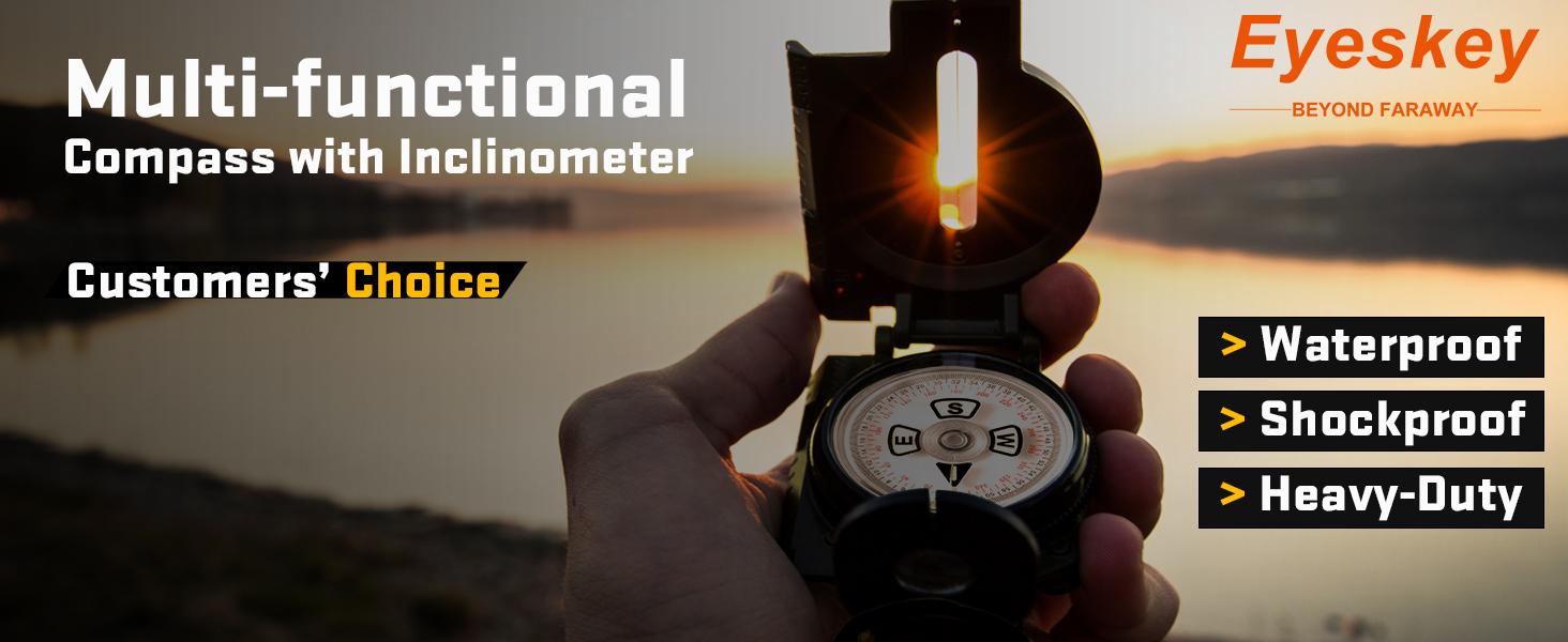 Eyeskey Multifunctional Military Sighting Navigation Compass with Inclinometer| Impact Resistant & Waterproof Compass for Hiking, Camping