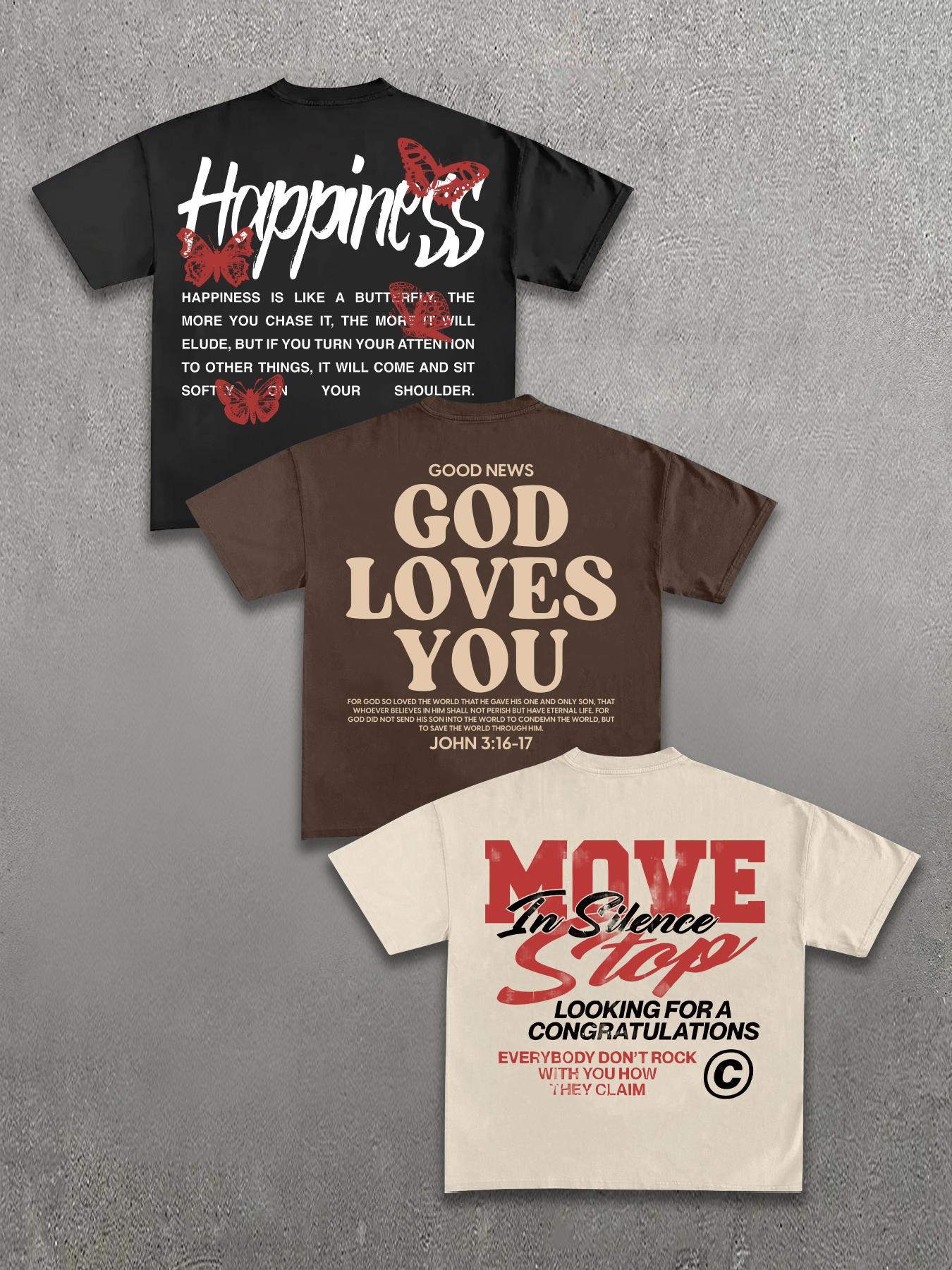 Men's Plain / Letter Print Round Neck Tee, Street Fashion Short Sleeve Crewneck T-shirt for Daily Wear, Casual Comfy Top for Summer, Casual Streetwear Top