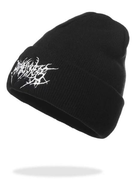 Solid Color Embroidered Gothic Street Punk Knitted Hat – Warm Ski Cap for Autumn and Winter, Unisex Couple Style, Soft Comfortable Cold Weather Headwear, TikTokShopBlackFriday design baseball Assorted Acrylic Knit Beanie Set skull adjustable casual wear