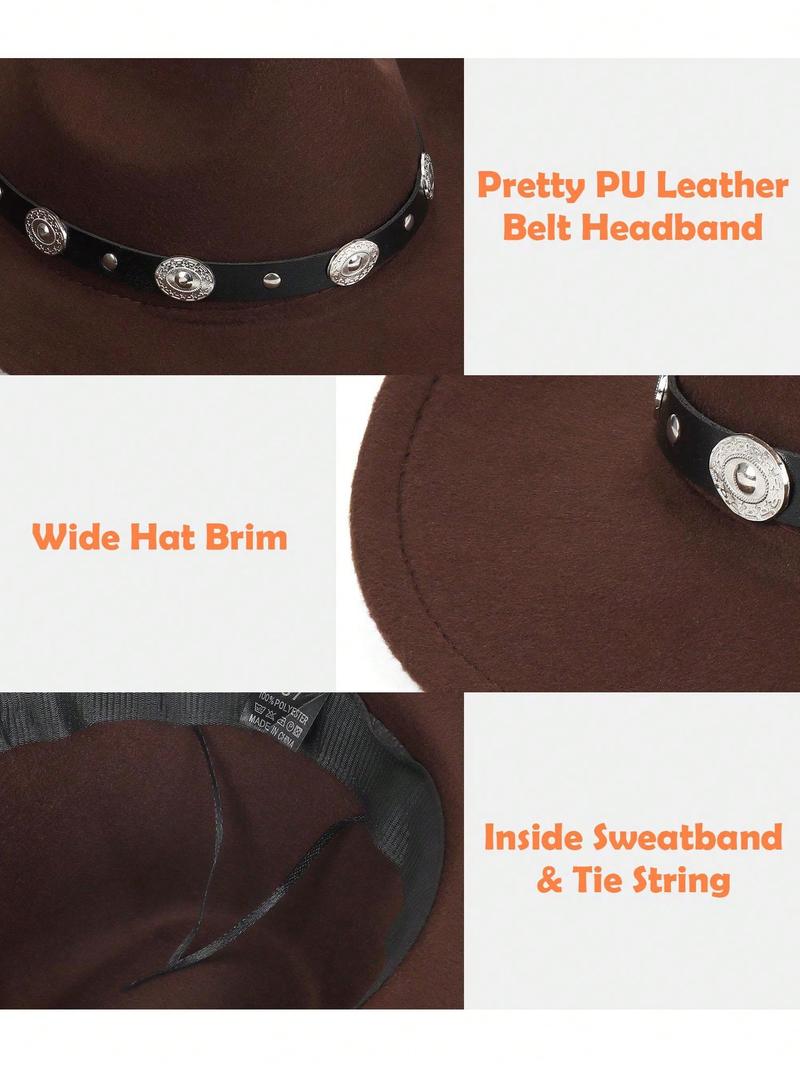 Western Cowboy Cowgirl Hat Wide Brim Classic Fedora Hat With Buckle Belt For Women Men