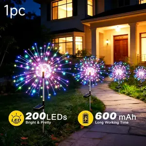 Solar Fireworks Light, Outdoor Firework Lights with 8 Modes, 120/200 Leds, Ip44 Waterproof, Ideal for Garden, Pathway, Party, Camping, Christmas, Easter, Valentine's Day Decor