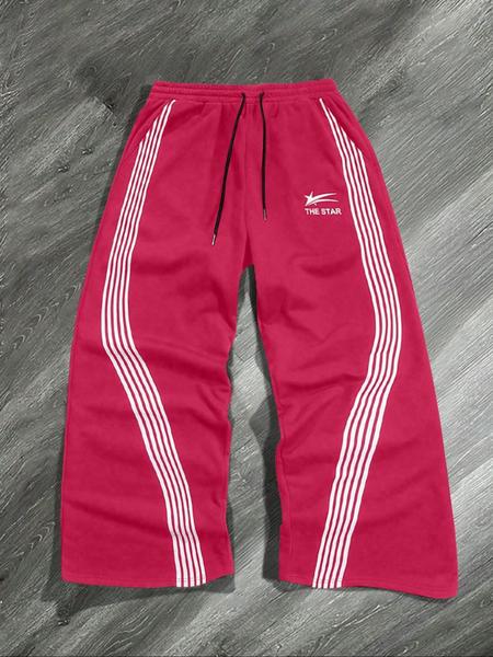 Men's Letter & Star & Striped Print Drawstring Waist Sweatpants, Regular Fit Casual Street Elastic Waist Straight Leg Trousers for Fall & Winter, Sports Casual Pants, Men's Bottoms for Daily Wear