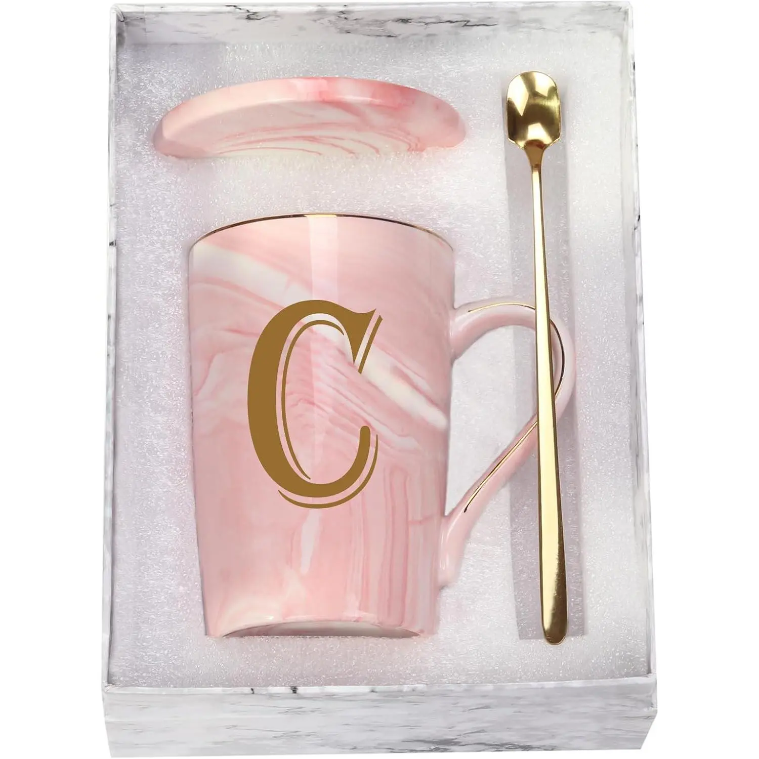 Letter C Personalized Initial Mug, Letter C Personalized Marble Coffee Mug, Letter Coffee Mugs for Women, Bridal Shower Gifts, Man and Women's Initials Gifts Mug 14 Ounce  with  Box