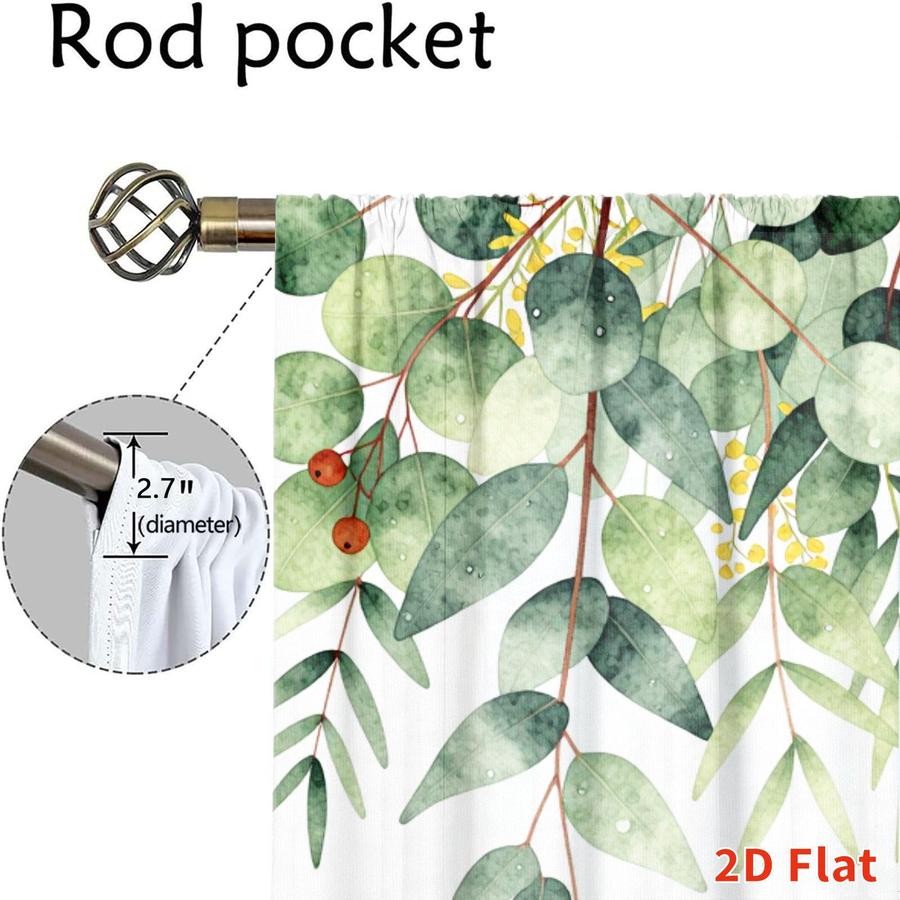 2Pcs Botanical Floral Pattern Eucalyptus Leaf Curtains Digital Printed Rod Pocket, Window Treatment For Bedroom Office Kitchen Living Room Study Home Decor