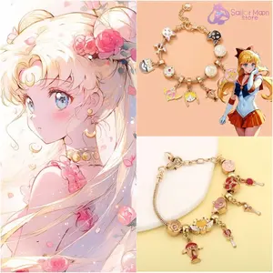Kawaii Anime Sailor Bracelets Tsukino Usagi Pendant Nymph Moon Luna Cat Beads Bangles Cosplay Props Chains for Women Girl Gift