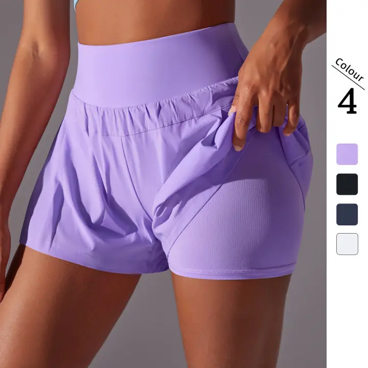 Women's Solid Color Mesh Double-Layer Breathable Slim-Fit Sports Shorts, Female Activewear for Tennis, Running, Fitness