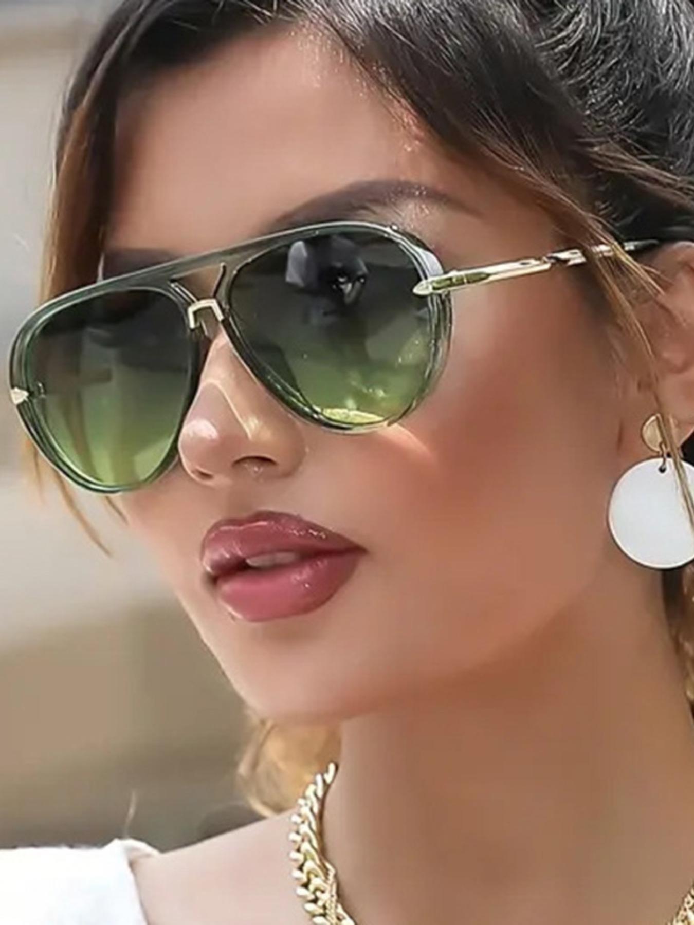 Women's Ombre Tinted Lens Aviator Sunglasses, Aviator Shades, Fashionable Frames Sunglasses, Trendy Casual Sunglasses for Everyday Use, Fashion Accessories for Outdoor Activities