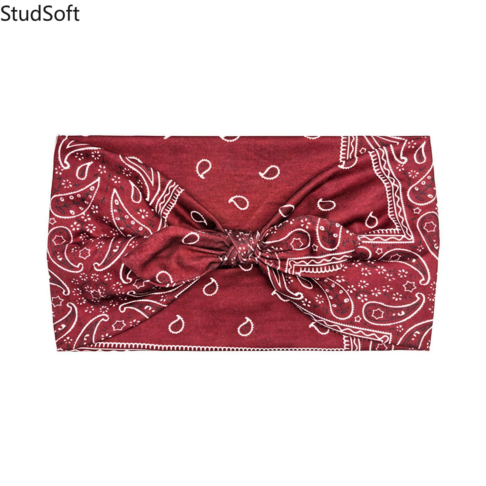 Knotted Bunny Paisley Print Bow Ear Headbands, Elastic Yoga Sports Sweatbands, Absorbent Non-Slip Hair Wraps for Women, 6 Pack