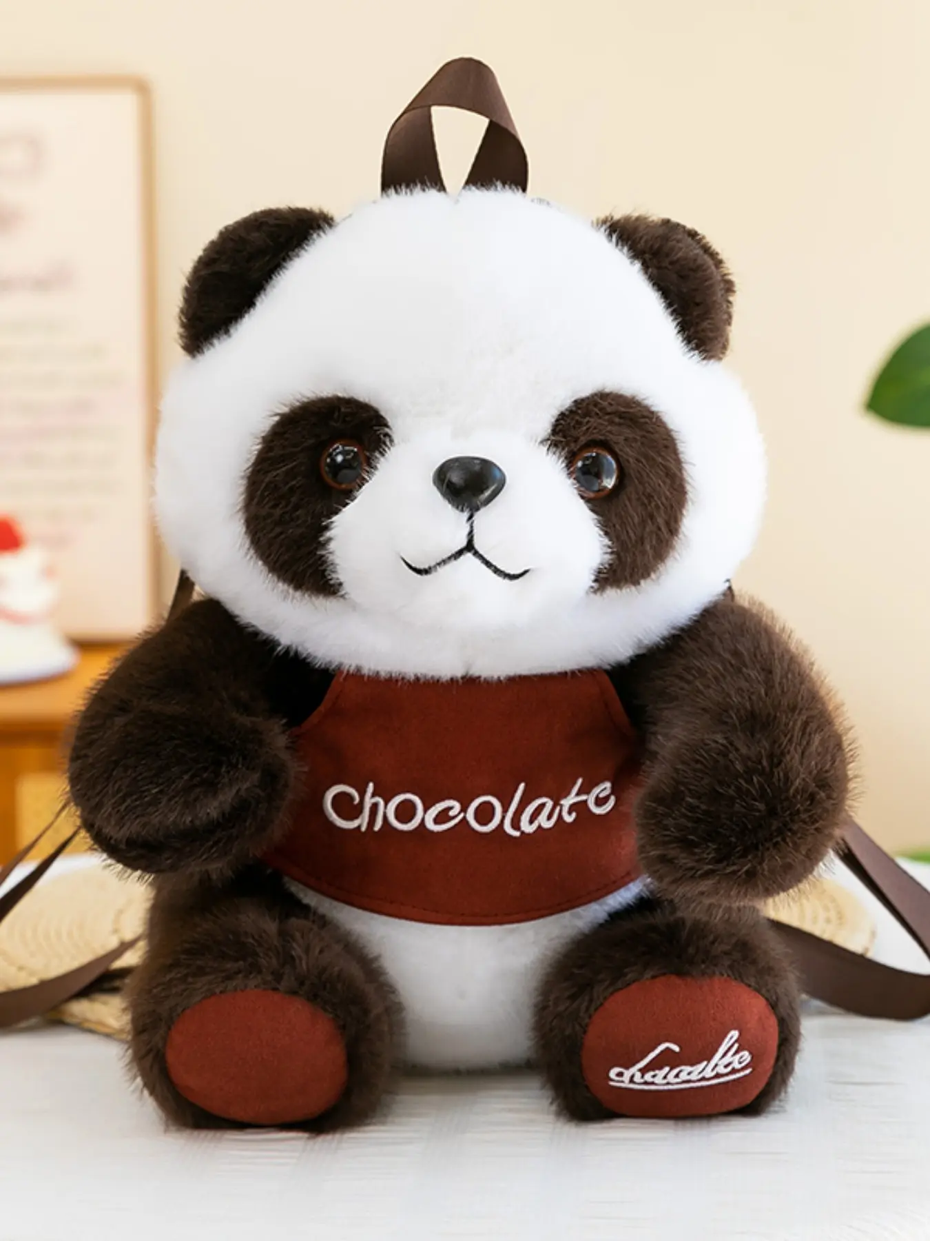 Cute Panda Monkey Plush Cartoon Letter Casual Backpack, Soft and Adorable, Versatile Shoulder Bag, Ideal for Daily Use, Work, School, Travel