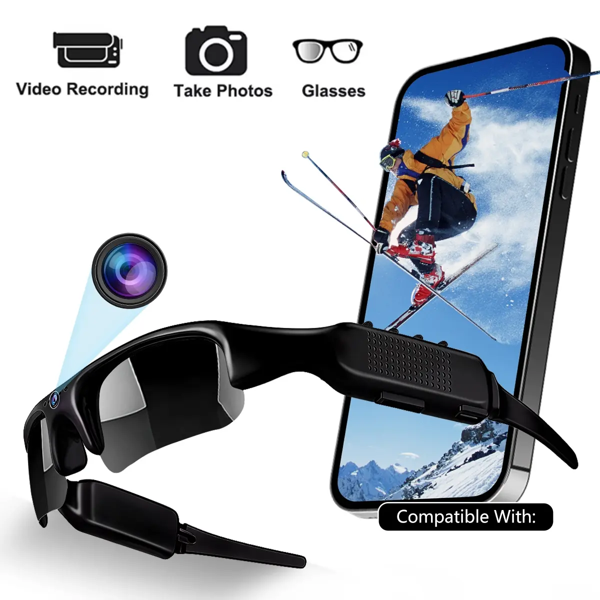 Camera Sunglasses, 1080P HD Video Recording Sunglasses, UV400 Protection & Lightweight Comfort, WiFi Connect, Unisex Outdoor Cycling Sunglasses for Travel, Work, Vlog
