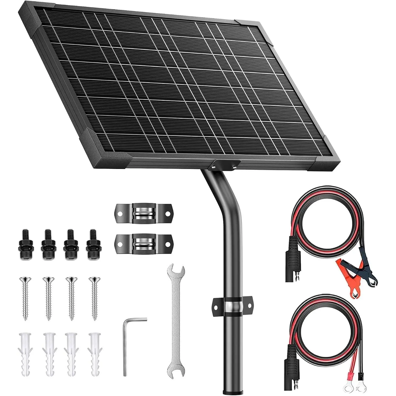 12V 10W Solar Panels Kits for Gate Opener Electric Fence |  MPPT Controller |  Solar  Trickle Charger Maintainer | With Tubular Bracket & SAE Cables