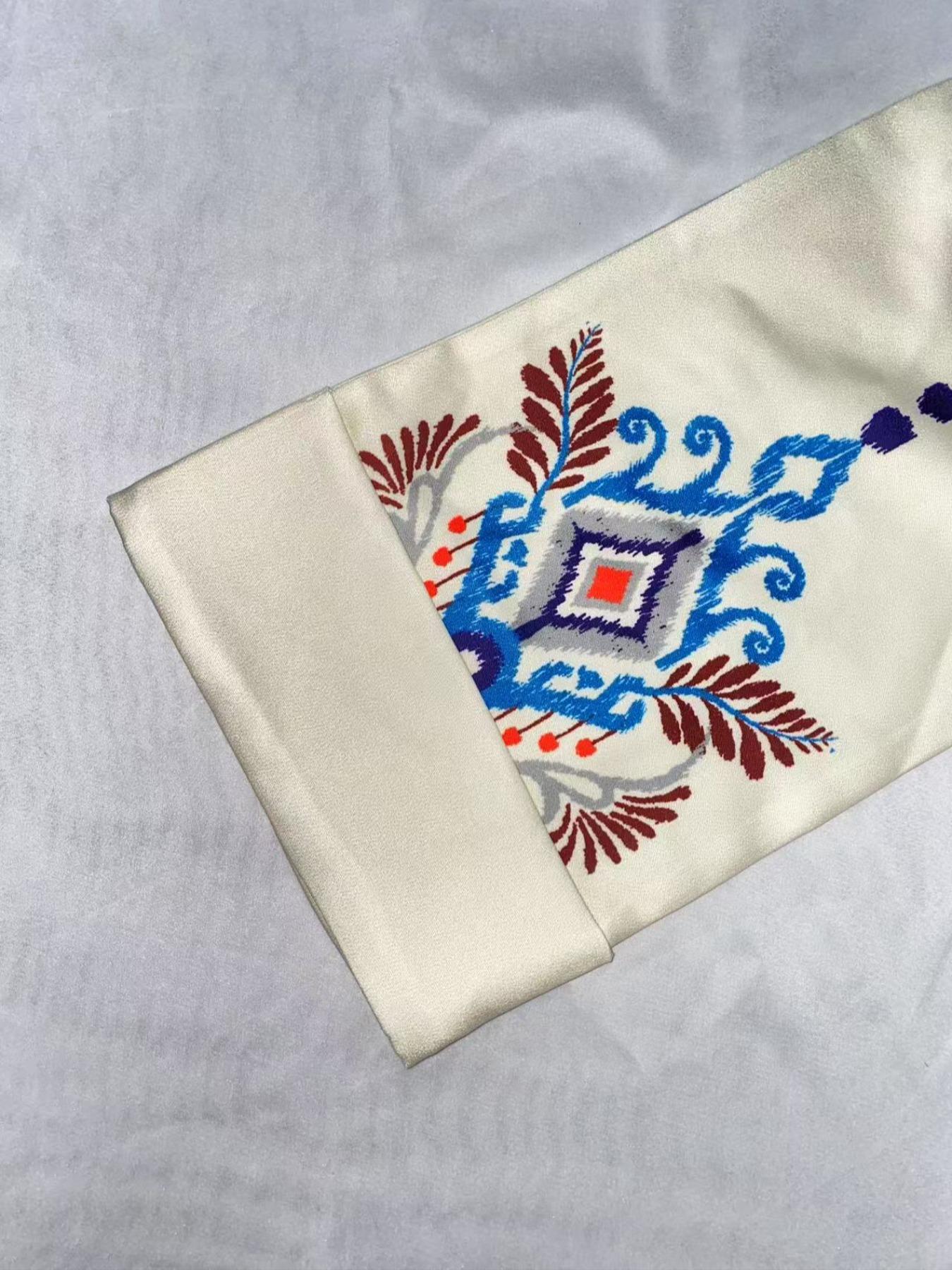 Middle Eastern Women's Embellished Pearl Round Neck Floral Printed Luxurious Elegant Jalabiya Dress, Loose-Fitting All Seasons Fashion