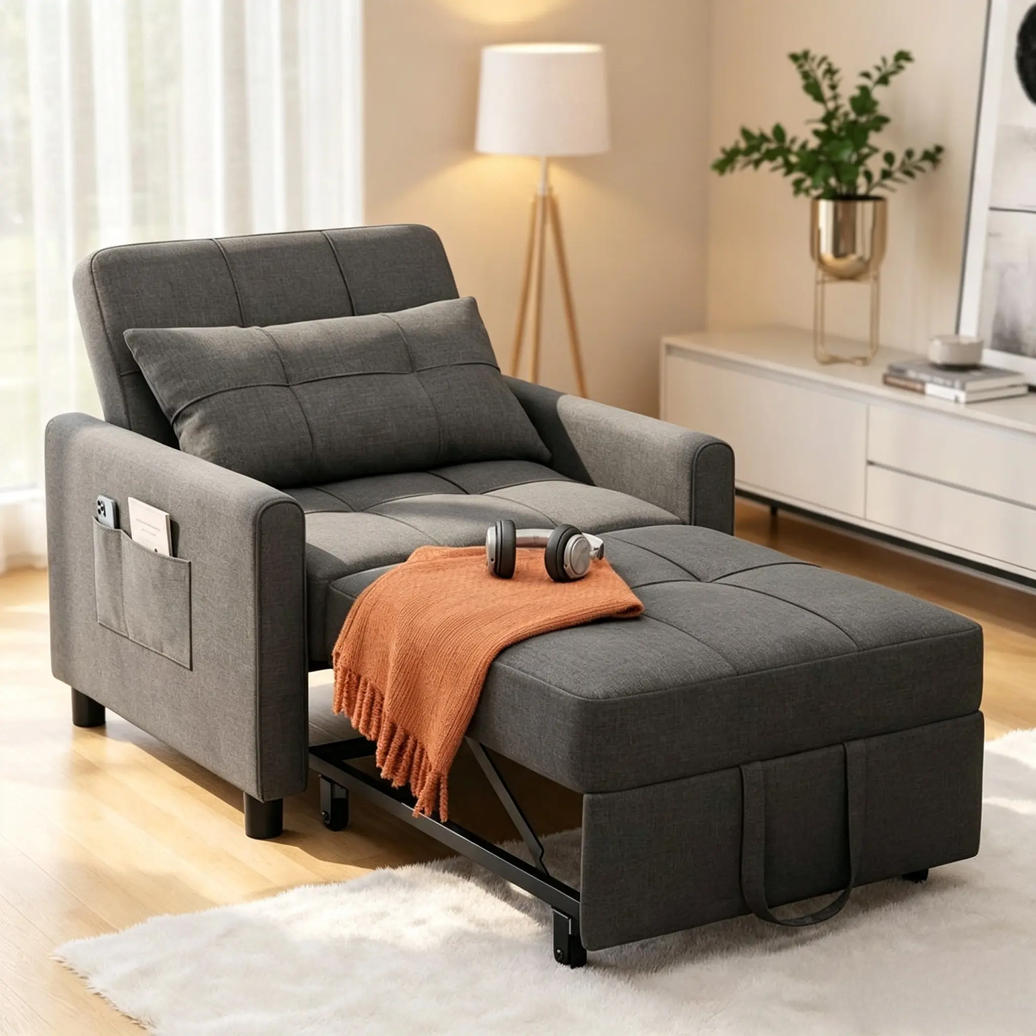 3-in-1 adjustable reclining sofa bed, pull-out sleeping bed, recliner with adjustable backrest, convertible folding leisure sofa, suitable for living rooms, bedrooms, offices and other small spaces