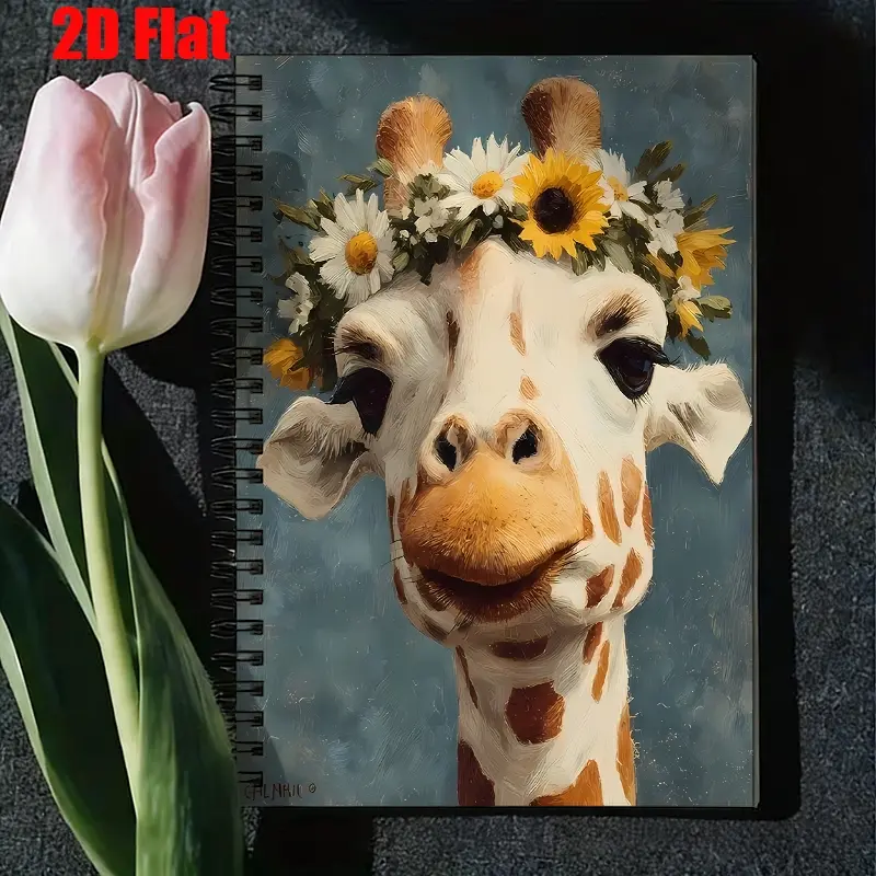 1 Spiral Coil Notebook 5.7x8.26 Inch, Cute Giraffe with Flower Crown Design, High-Quality Lined Pages, Durable Binding, Perfect for Daily Journaling, Travel Notes, Camping Adventures, Birthday Gift for Animal Lovers, Back to School Supplies, Holi