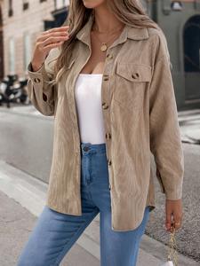 women's solid button front corduroy jacket, casual drop shoulder long-sleeved outerwear for fall & winter, ladies clothes for daily wear