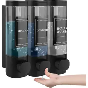 Three-In-One Wall-Mounted Soap Dispenser, No Phthalate Abs Plastic, No Drilling Required, Shampoo Conditioner Shower Gel Function