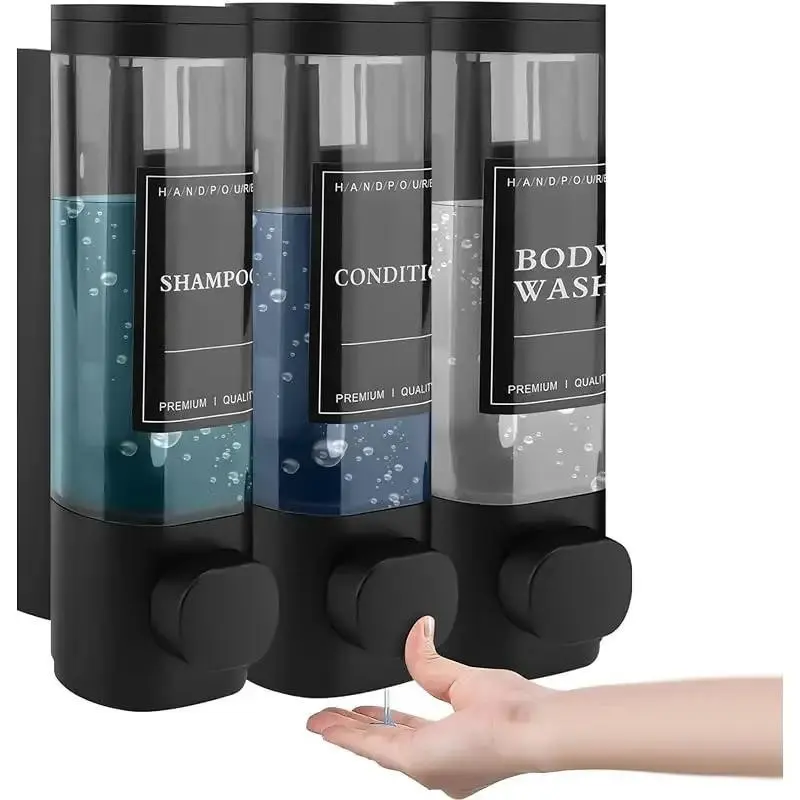 Three-In-One Wall-Mounted Liquid Soap Dispenser, Soap Dispenser Pump, No Phthalate Abs Plastic, No Drilling Required, Shampoo Conditioner Shower Gel Function