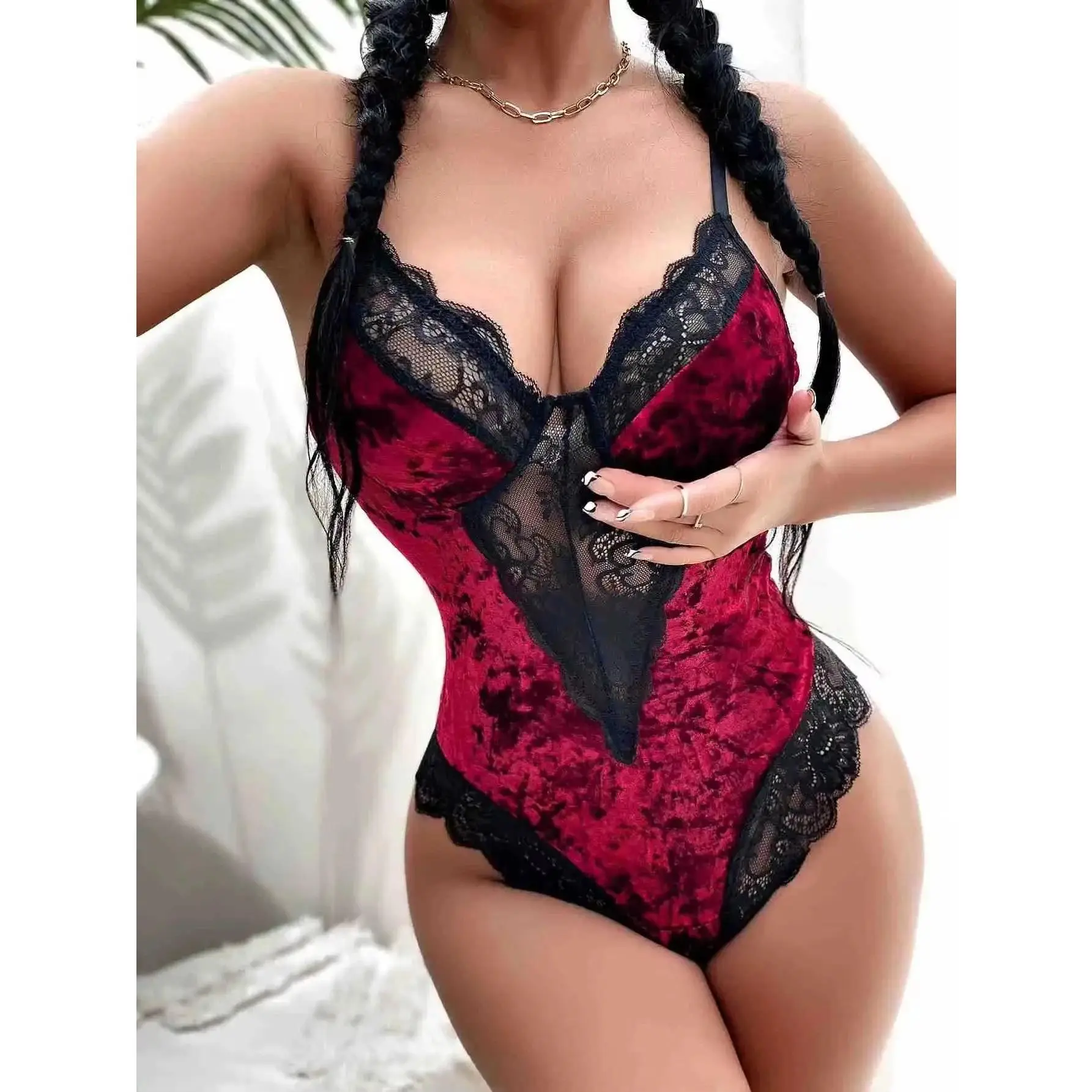 Sexy Lace Corset Bodysuit for Women with Rhinestone Trim – Underwired Shapewear, Available in Burgundy & Teal, Perfect for Night