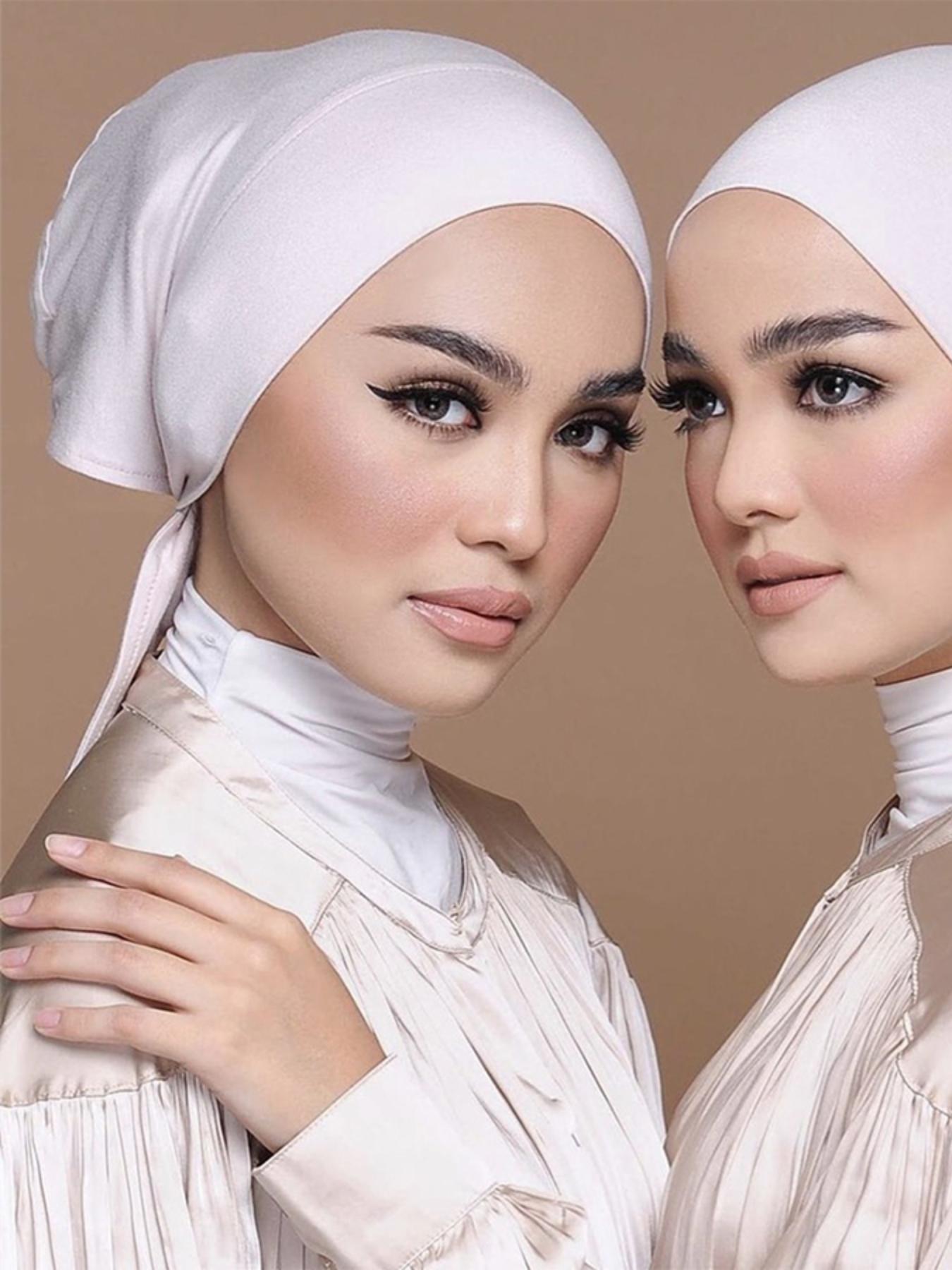 1 Piece Muslim Drawstring Headscarf, Adjustable Hijab Tube Cap Under Scarf, Elegant Casual Chic Chiffon Solid Color Turban For Women, Convenient Accessories For Daily Wear