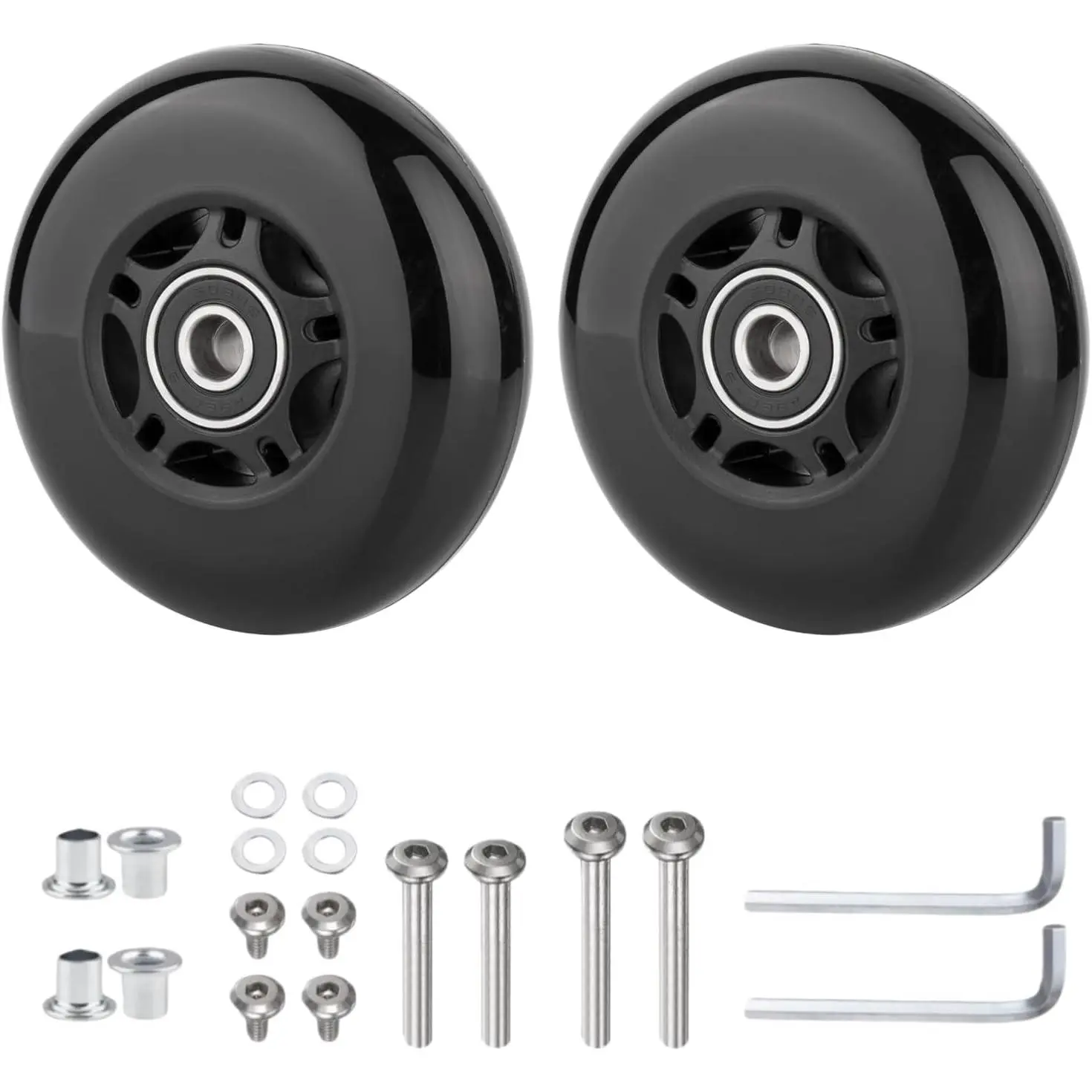 Luggage  Wheels 70x24mm - Silent PU Caster with ABEC-9 608-2RS Bearings, 6mm Axle & Washer Included, Heavy Duty Suitcase Repair Kit for Inline Wheels