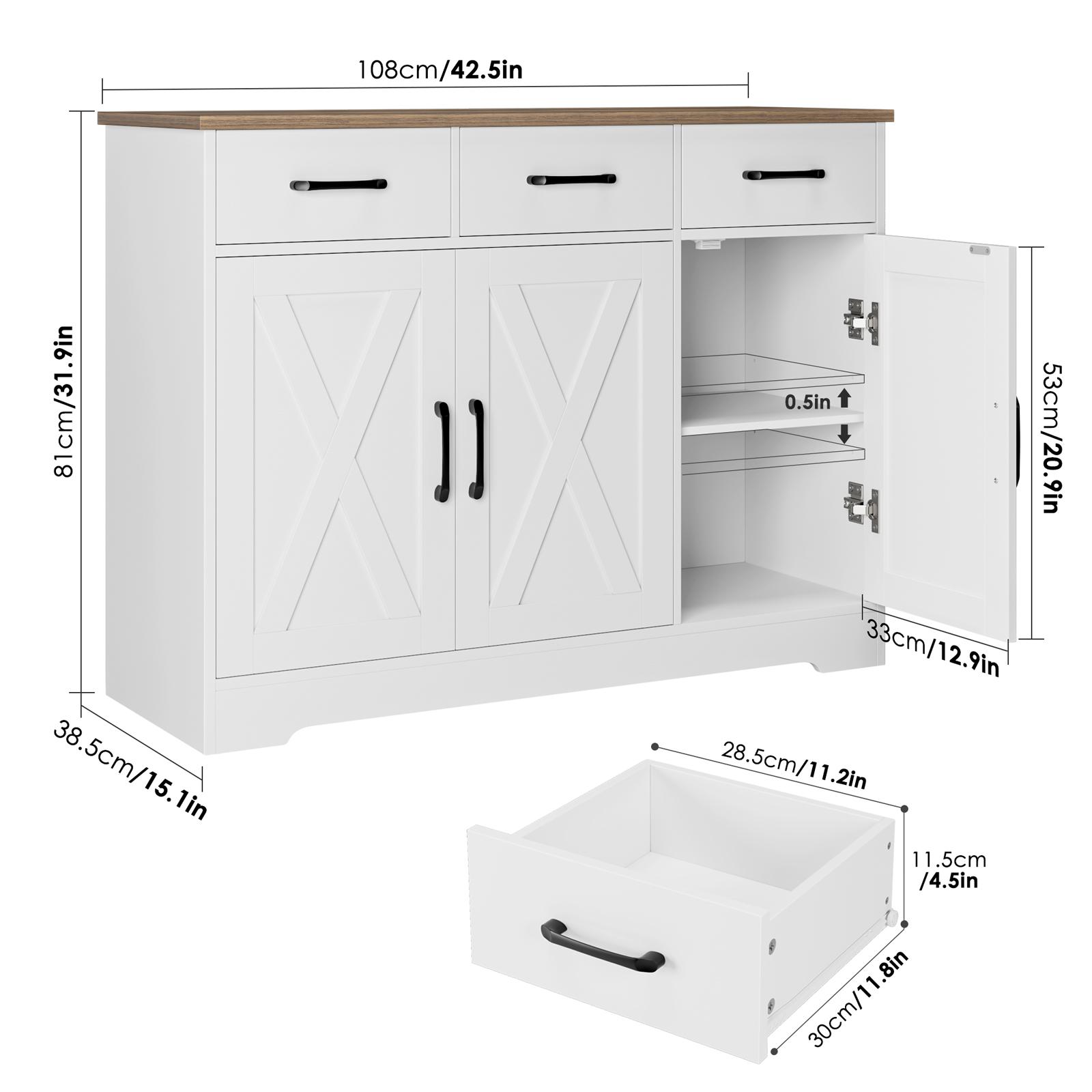 HOSTACK Modern Farmhouse Sideboard Buffet Cabinet, Barn Doors Buffet Storage Cabinet with Drawers and Shelves, Wood Coffee Bar Cabinet with Storage for Kitchen, Dining Room