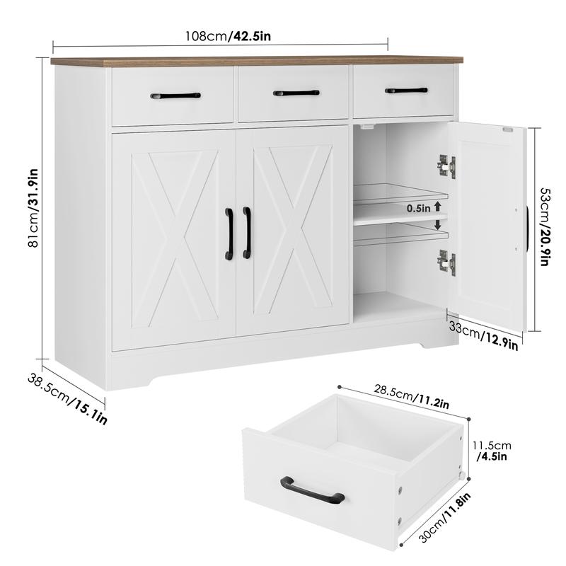 HOSTACK Modern Farmhouse Sideboard Buffet Cabinet, Barn Doors Buffet Storage Cabinet with Drawers and Shelves, Wood Coffee Bar Cabinet with Storage for Kitchen, Dining Room HOSTACK Modern Farmhouse Sideboard Buffet Cabinet, Barn Doors Buffet Storage Cabinet with Drawers and Shelves, Wood Coffee Bar Cabinet with Storage for Kitchen, Dining Room