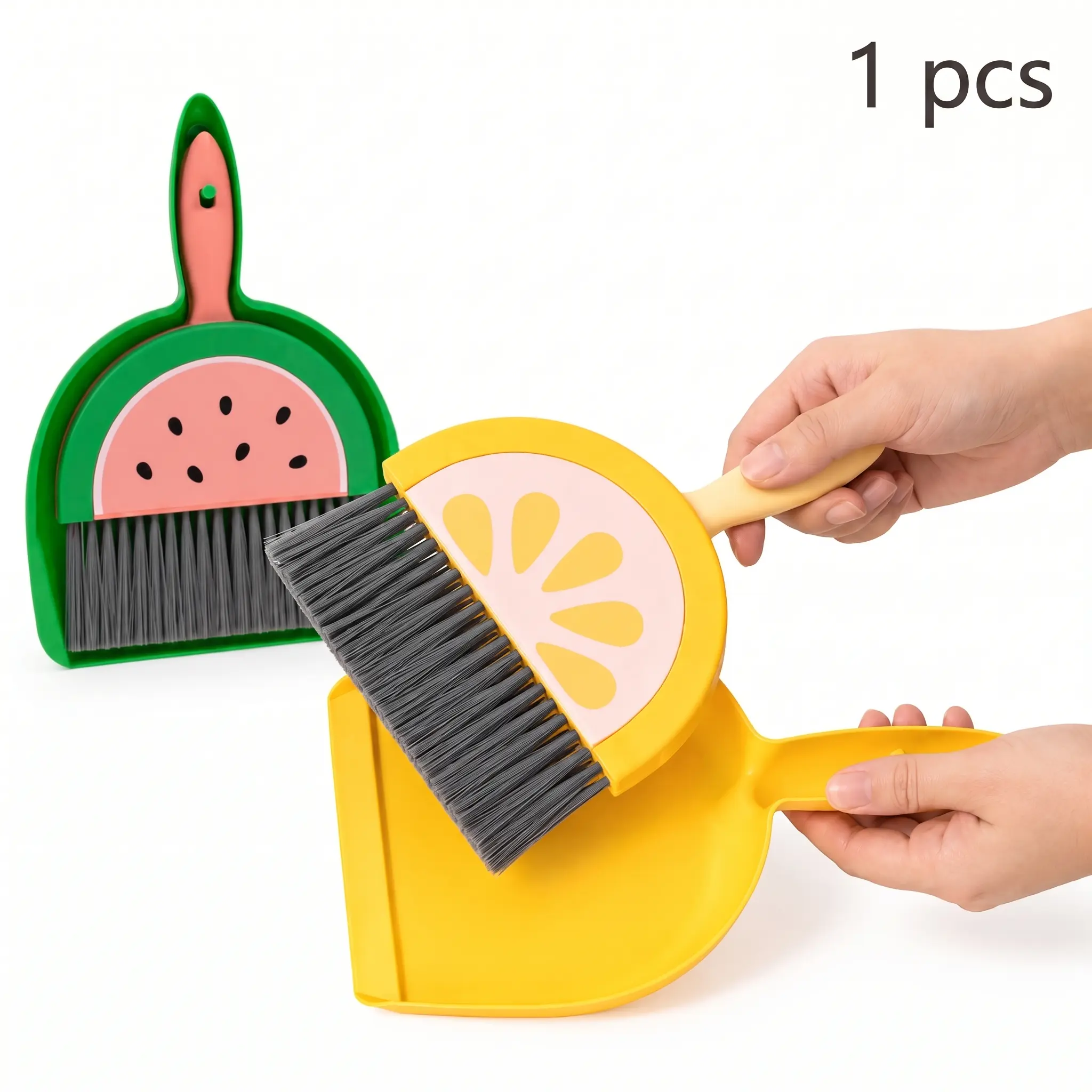 Cute Lemon Mini Broom and Dustpan Set, Compact Tabletop Crumb Sweeper with Dense PET Bristles for Desk, Keyboard, Kitchen Counter and Car Interior