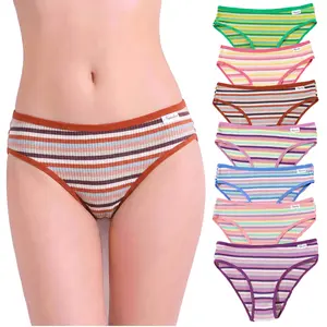 New Arrival Colorful Ribbed Cotton Bikini Panties, Low Waist Tummy Control Teen Intimate Underwear with Double Layer Breathable Crotch