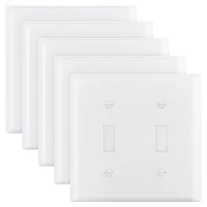 VEVOR Toggle Light Switch Wall Plates, 2-Gang Switch Electrical Outlet Covers, Standard Size 4.61in L x 4.53in H Unbreakable Polycarbonate Thermoplastic Faceplate for Receptacle Outlet&Switch(5 Pack, White)