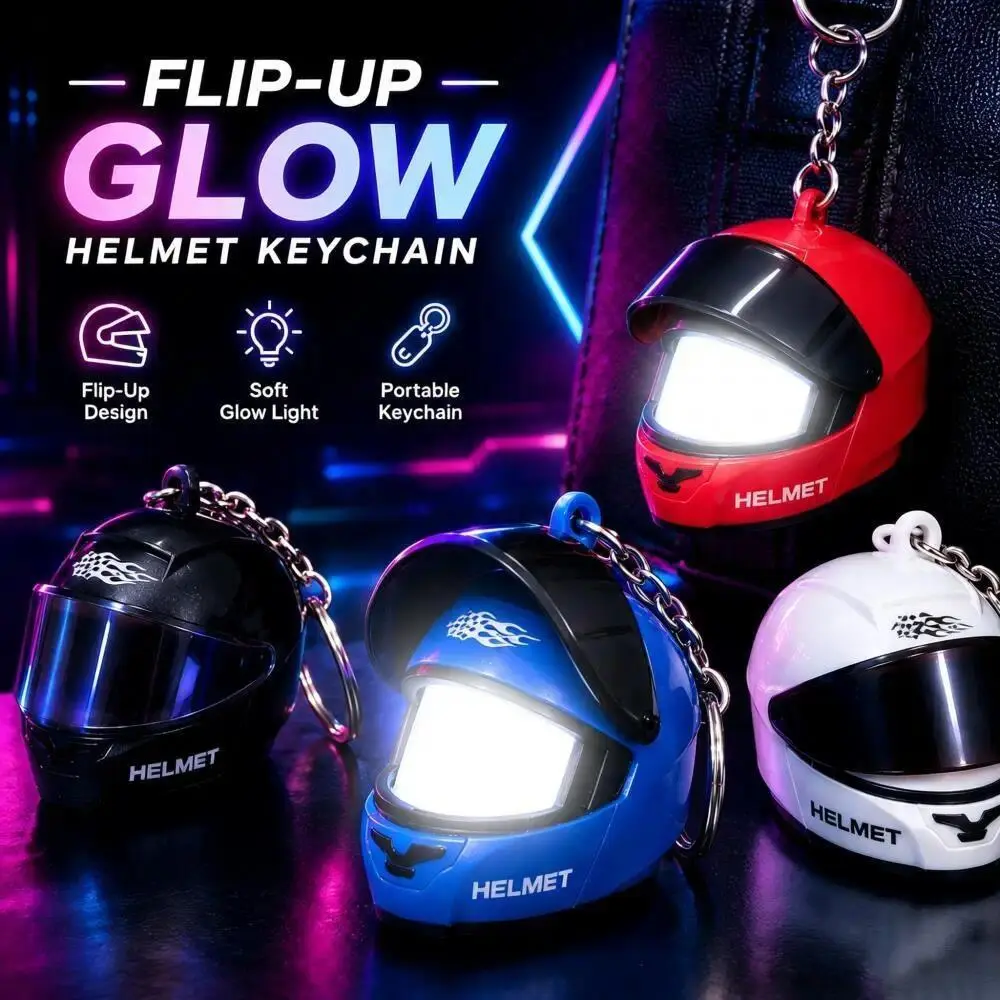 Flip-up Illuminated Motorcycle Helmet Keychain, Cool Light-Up Charm for Backpacks & Luggage, Perfect Mini Gift