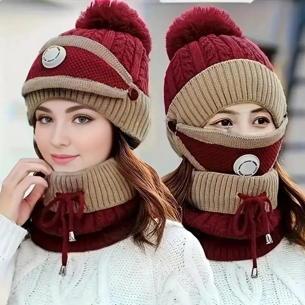 Women's 3PCS Beanie Set, Fleece Winter Hat with Mask and Scarf, Thick Ear Protection for Extra Warmth, Includes Mask