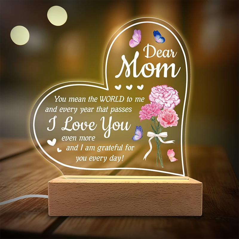 Creative Heart Shaped Night Light, USB Powered To My Mom Themed Desktop Light, Creative Ambient Personalized Acrylic Room Night Light, Lamp, Design