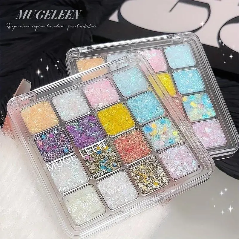 16 Colors Sparkly Glitter Eyeshadow Palette - Long-Lasting Shimmer Diamond Dust Non-Smudge Colorful Sequins Cosmetic for Party