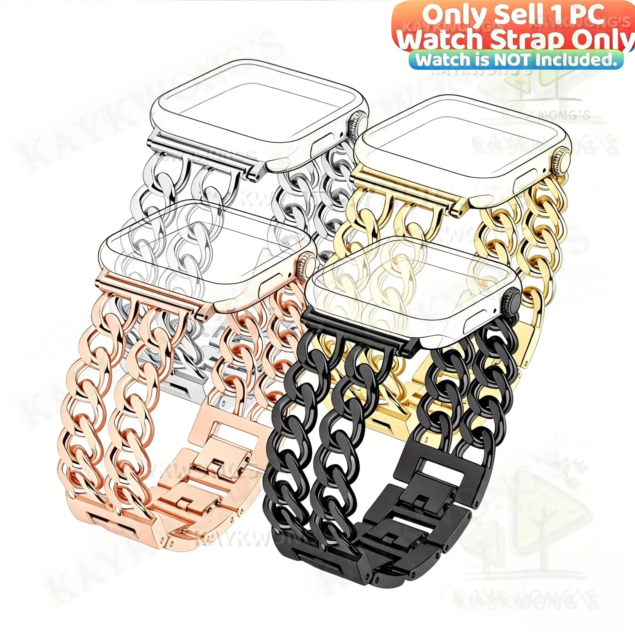 KAYKWONG'S 1 Pack Double Row Linked Design Watch Strap Compatible with iWatch 46mm-38mm, Fits for iWatch Series Series11/10/9/8/7/SE2/SE/6/5/4/3/2/1 , Stylish Unisex Band for Men & Women