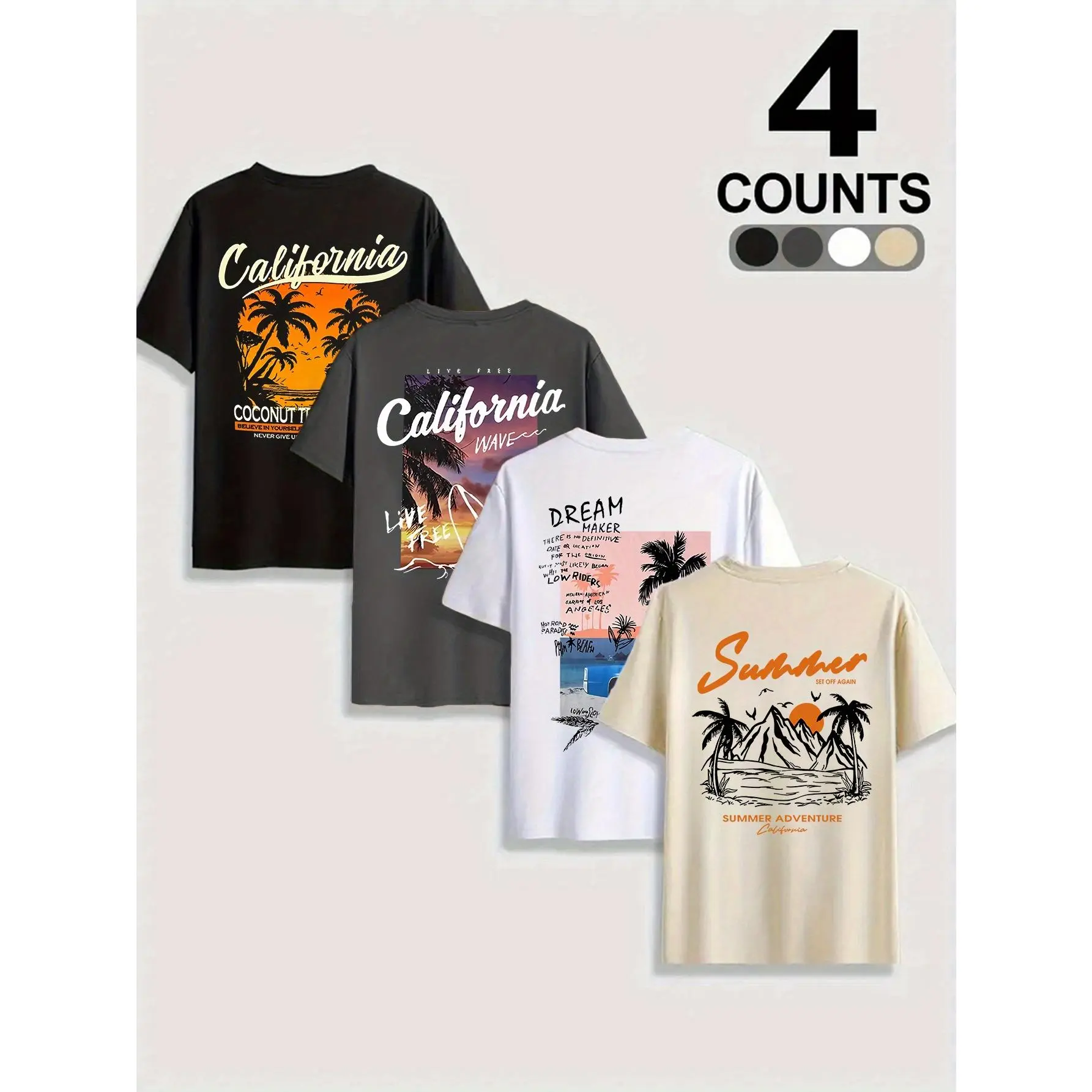 OBM Xingfan 4pcs Set Men's Short-Sleeve T-Shirt – Breathable, Versatile, Classic Fit, Fashionable, Sweat-Absorbent Short-Sleeve T-Shirt