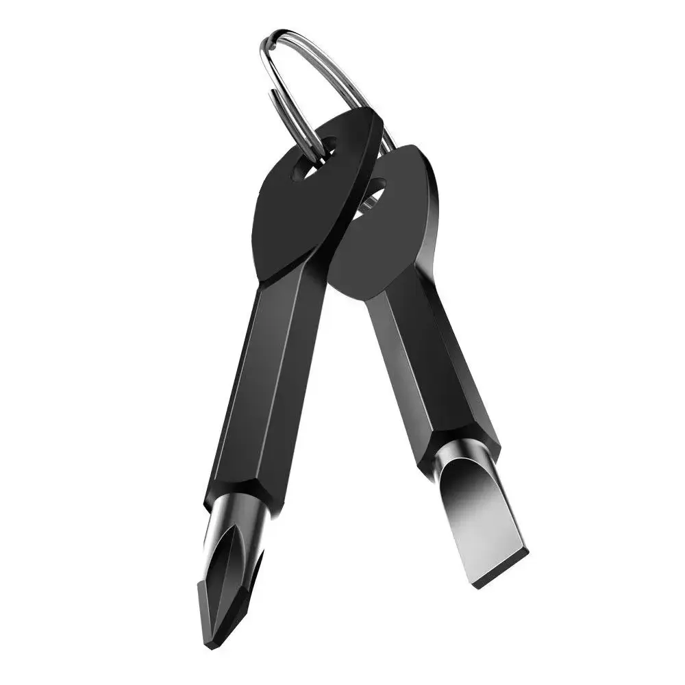 Portable Phillips Slotted Screwdriver Set Key Ring Keychain Mini Pocket Keyring Cross Screw Driver Repair Tool Gadget EDC Small Multifunctional Screwdriver