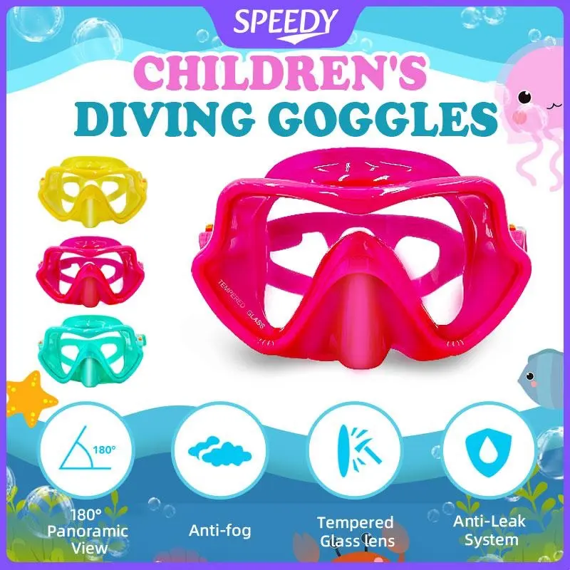 Children's Diving Goggles High Performance Swim Wide Angle Large Frame Anti Fog Snorkeling Mask for Diving and Swimming Trendy Design for Active Kids with Tempered Glass Lenses & Adjustable Straps Snorkeling Goggles Pool Goggles Snorkeling Gear