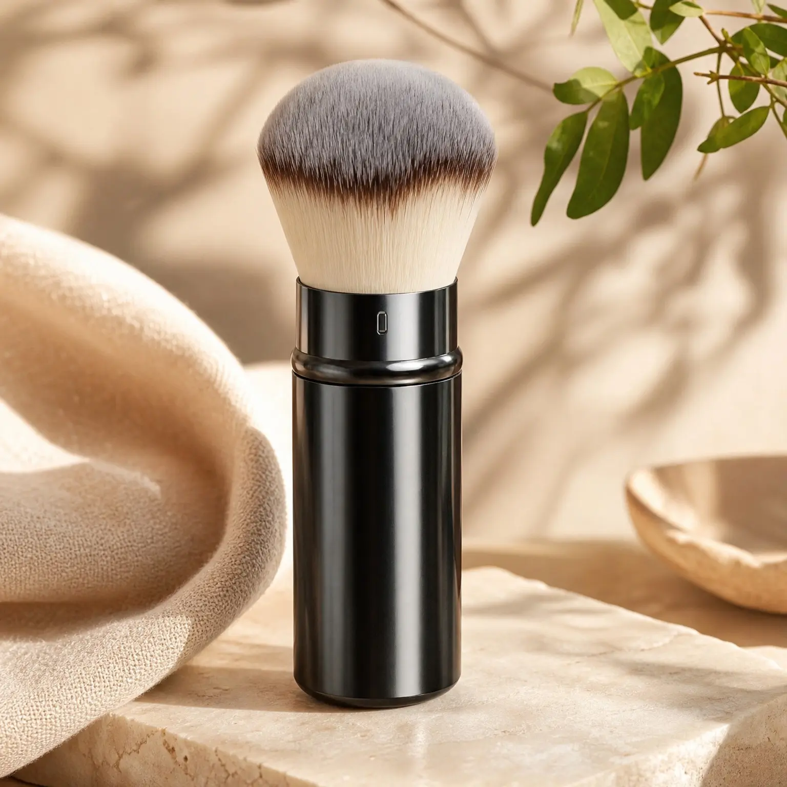 Retractable Airbrush Kabuki Brush for Liquid, Cream, and Powder Foundation, Self Tanner & All Face Makeup with Aluminum HandleGift