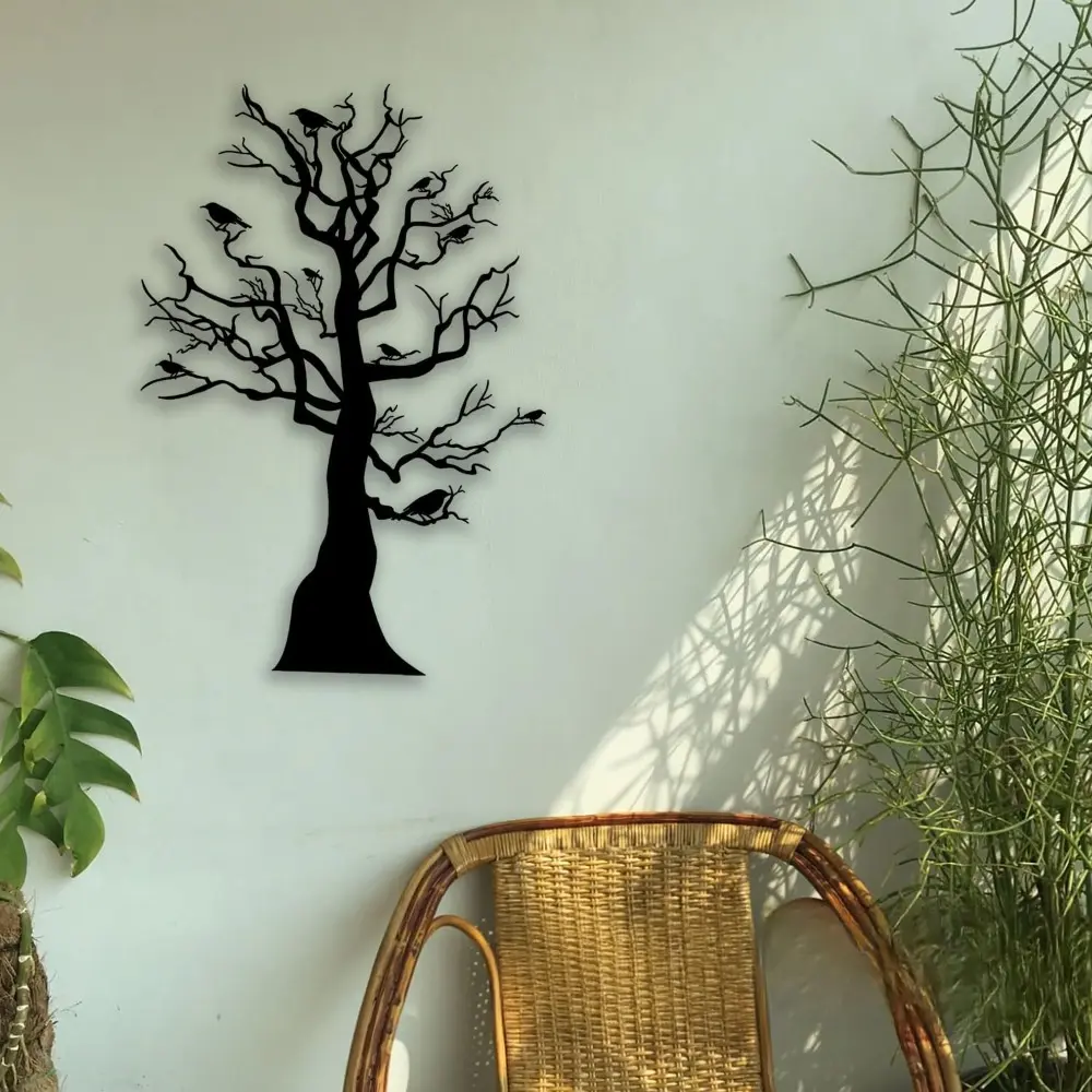 Trees Branches Birds Metal Wall Decor - Farmhouse Room Decor Wall Art Home Decor for Living Room, Bedroom, Dining Room, Bathroom, Office, Courtyard, Outdoor (Black)
