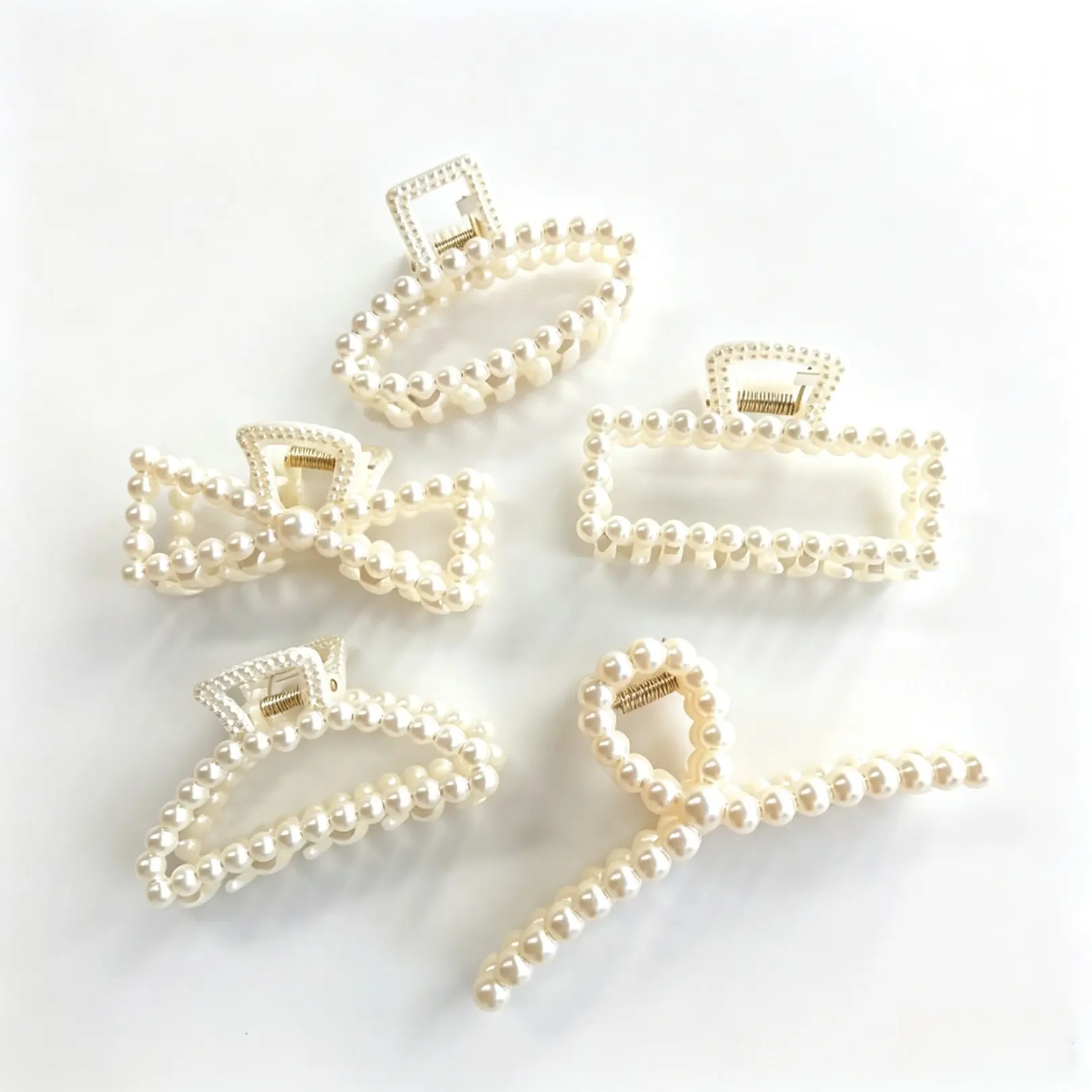 Geometric Faux Pearl Hair Claw Set, Elegant Modern Kawaii Hair Accessories For Women, Non Slip Strong Hold Hair Clips For Daily Outings, Dating, Wedding And Party Hairstyle Styling