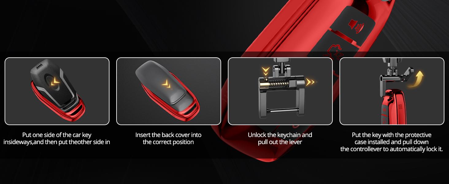 For Ford Key Fob Cover with Keychain.No Screws Required for Installation. Compatible with Ford Fion Mtang F150 Edge Explorer And Lincoln MKZ MKC MKX (Red, Model 2)