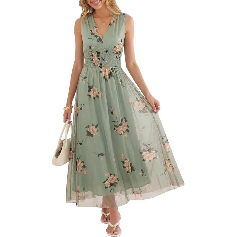 Women's Floral Tulle Wedding Guest Maxi Dress