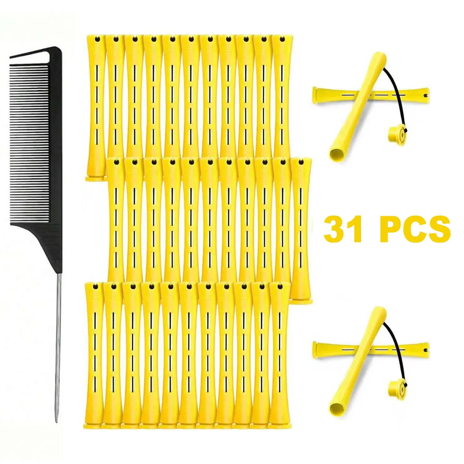 31PCS Perm Rods Set for Natural Hair, Plastic Cold Wave Rods with Steel Rat Tail Comb, Non-Slip Heatless Curling Rollers, Hair Rollers Curlers for Curls, Coils, Locs, Long Short Textured Hair Styling