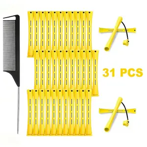 31PCS Perm Rods Set for Natural Hair, Plastic Cold Wave Rods with Steel Rat Tail Comb, Non-Slip Heatless Curling Rollers, Hair Rollers Curlers for Curls, Coils, Locs, Long Short Textured Hair Styling