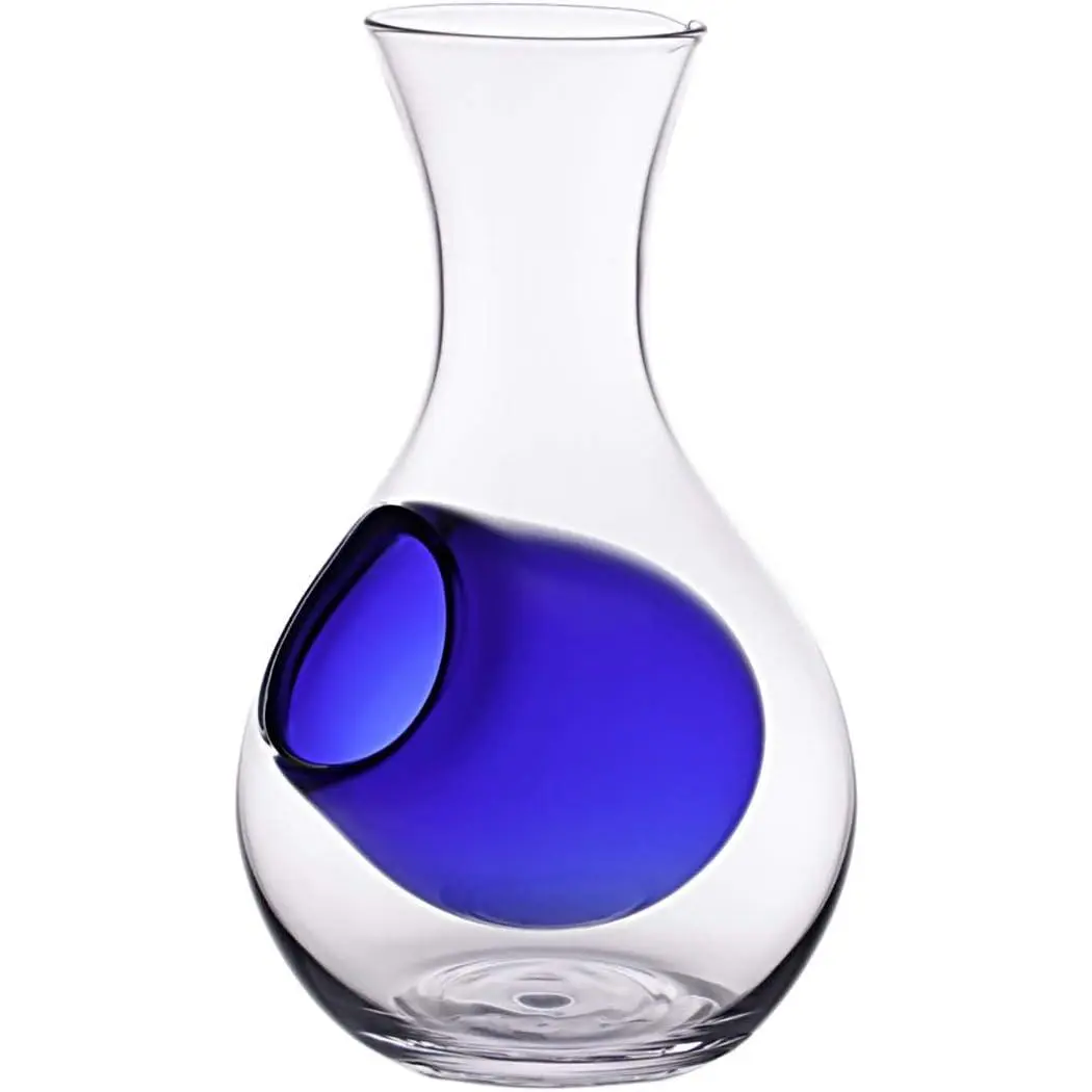 Japanese Cold Sake Glass Decanter Bottle with Ice Pocket Chilled Server for Home or Restaurant Use 12 oz Blue Bottle