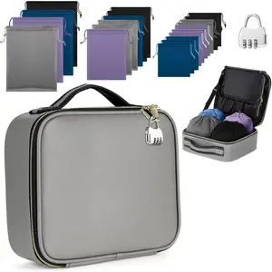 Locking Adult Toy Bag Box Game Toys Storage Organizer with 20 Different Size Drawstring Bags Toy Storage Case for Women and Men(Gray,10.24 x 9.06 x 3.94 Inches)
